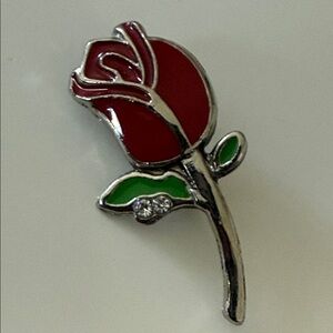 Vintage tiny mini Red Rose Brooch pin realistic cute